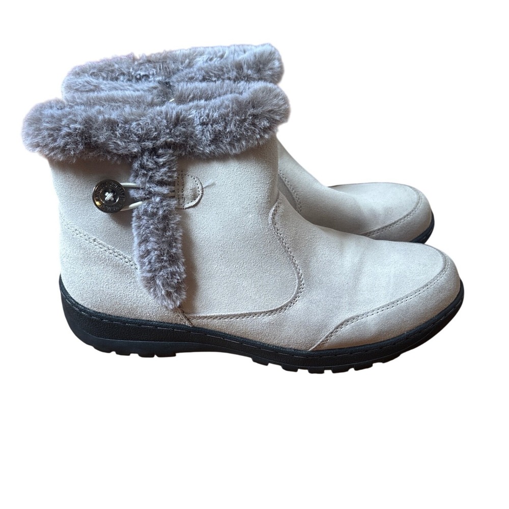 Khombu Iris Boots Women Gray Excellent Faux Fur Trim Suede Ankle‎ Zip SIZE 9M